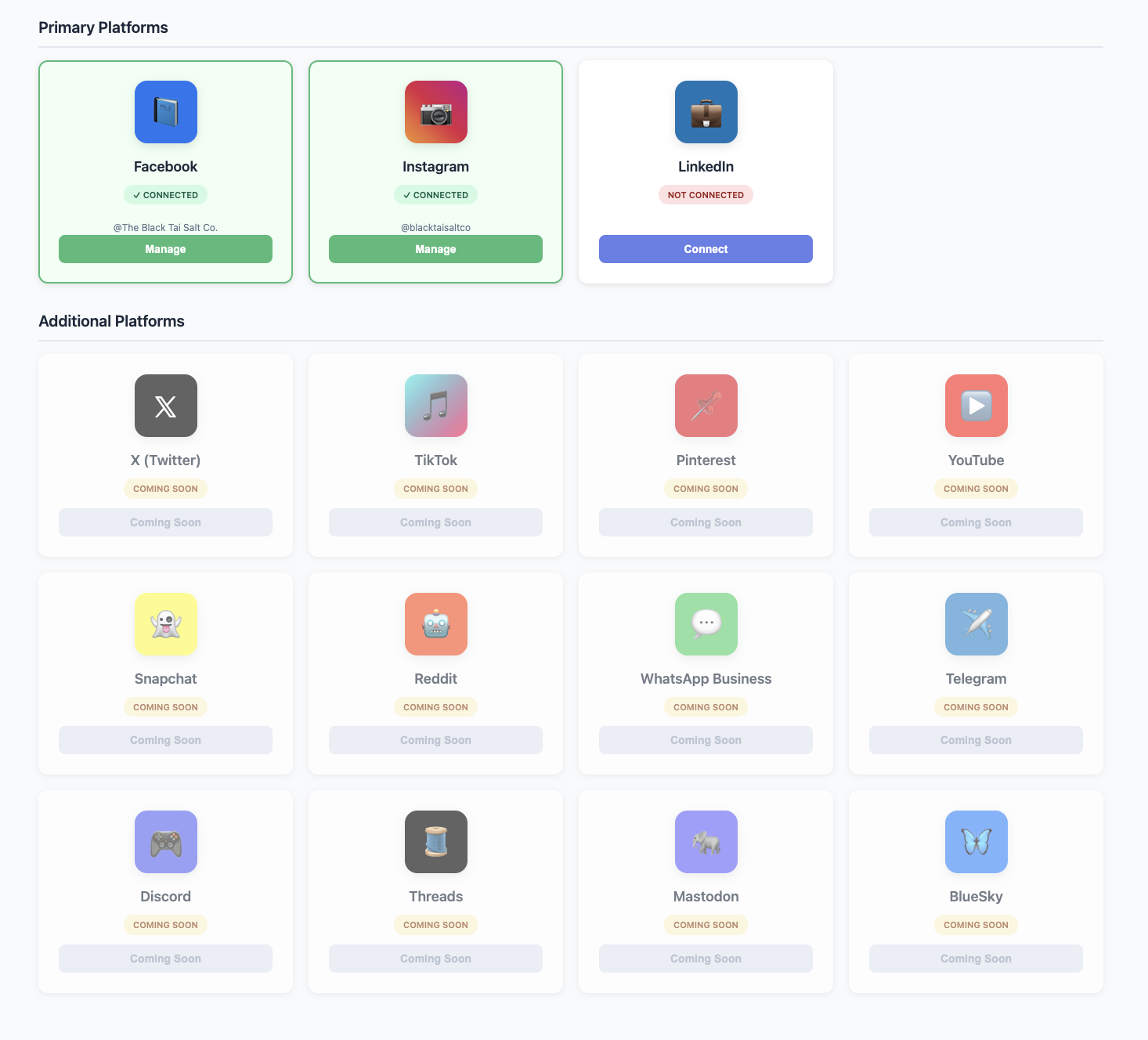 Multi-Platform Preview - showing how post appears on Facebook, Instagram, LinkedIn, Twitter